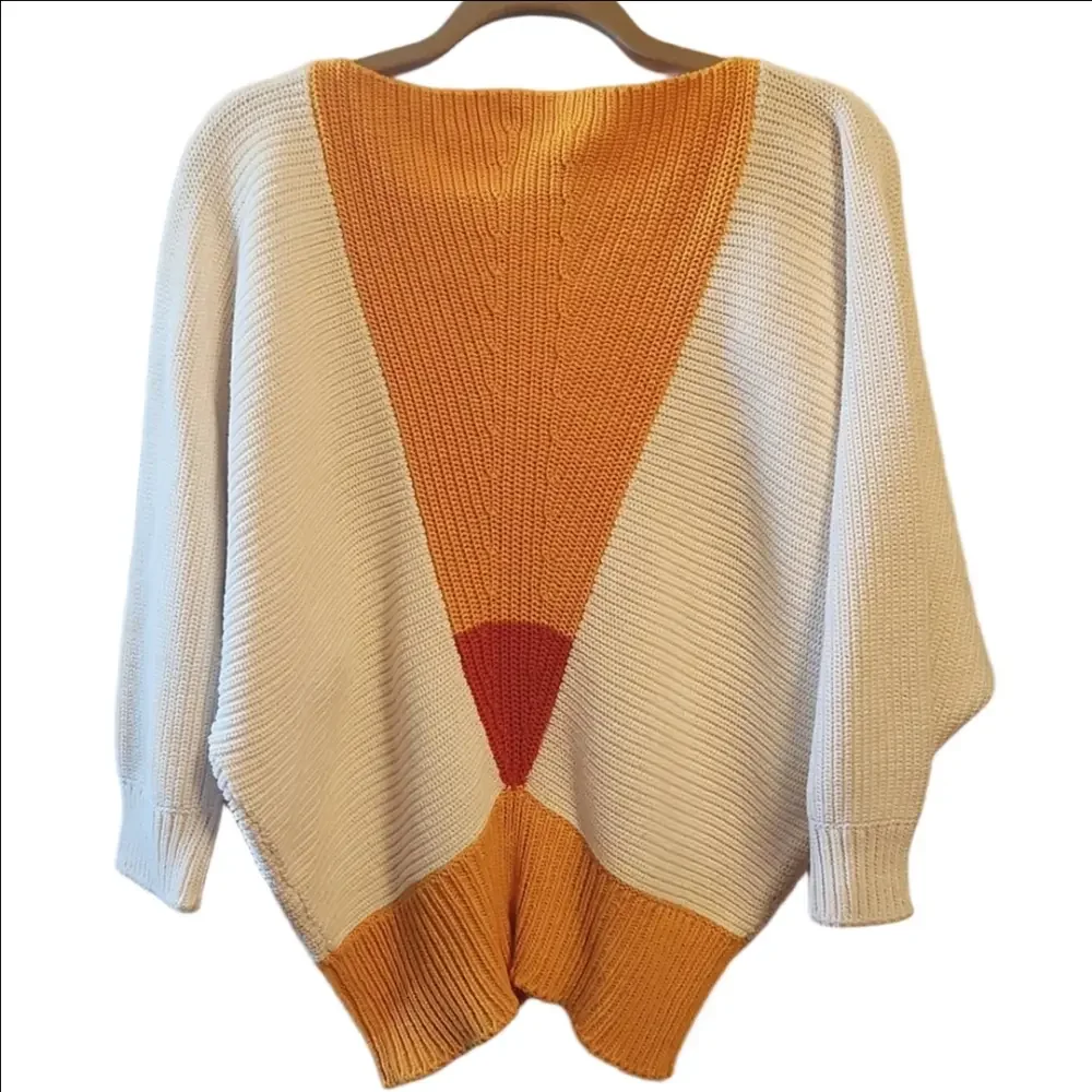 Jil Sander Cream, Orange, and Yellow Colorblock Dolman Sleeve Sweater M/L